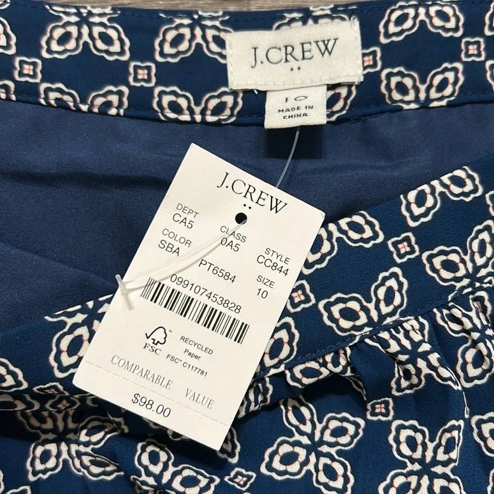 NEW J. Crew Size 10 Pleated Mini Skirt Seaport Blue Autumn Lined Print Preppy
